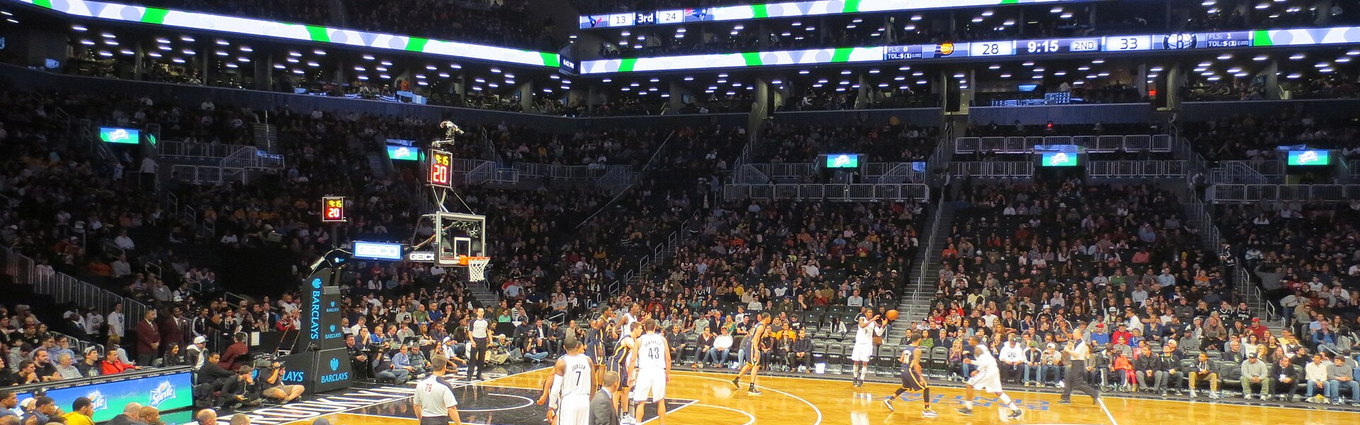 Players warm up on the floor at Barclays Center before a Nets game